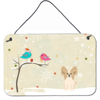 "Caroline's Treasures Christmas Presents Friends Papillon Sable White Wall or Door Hanging Prints BB2549DS812, 8"" x 12"""