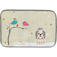 "Caroline's Treasures Christmas Presents Between Friends Shih Tzu Silver White Dish Drying Mat, 14"" x 21"""