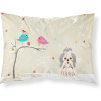 "Caroline's Treasures Christmas Presents between Friends Shih Tzu Silver White Fabric Standard Pillowcase BB2557PILLOWCASE, Multicolor"