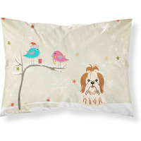 "Caroline's Treasures Christmas Presents between Friends Shih Tzu Red White Fabric Standard Pillowcase BB2559PILLOWCASE, Multicolor"