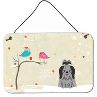 "Caroline's Treasures Christmas Presents Friends Shih Tzu Black Silver Wall or Door Hanging Prints BB2561DS812, 8"" x 12"""