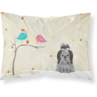 "Caroline's Treasures Christmas Presents between Friends Shih Tzu Black Silver Fabric Standard Pillowcase BB2561PILLOWCASE, Multicolor"