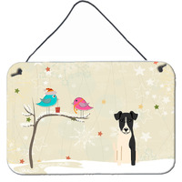 "Caroline's Treasures Christmas Presents between Friends Smooth Fox Terrier Wall or Door Hanging Prints BB2570DS812, 8"" x 12"", Multicolor"