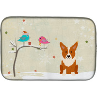 "Caroline's Treasures Christmas Presents Between Friends Corgi Dish Drying Mat, 14"" x 21"""