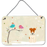 "Caroline's Treasures Christmas Presents between Friends Wire Fox Terrier Wall or Door Hanging Prints BB2573DS812, 8"" x 12"", Multicolor"