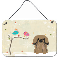 "Caroline's Treasures Christmas Presents between Friends Pekingnese Tan Wall or Door Hanging Prints BB2574DS812, 8"" x 12"", Multicolor"