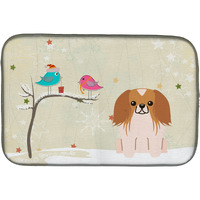 "Caroline's Treasures Christmas Presents Between Friends Pekingese Red White Dish Drying Mat, 14"" x 21"""