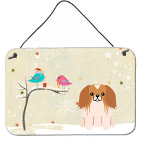"Caroline's Treasures Christmas Presents between Friends Pekingnese Red White Wall or Door Hanging Prints BB2575DS812, 8"" x 12"", Multicolor"