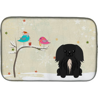 "Caroline's Treasures Christmas Presents Between Friends Pekingese Black Dish Drying Mat, 14"" x 21"""