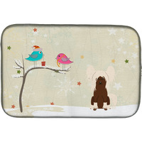 "Caroline's Treasures Christmas Presents Between Friends Chinese Crested Cream Dish Drying Mat, 14"" x 21"""