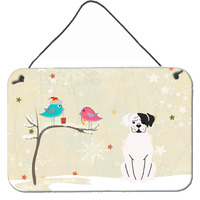 "Caroline's Treasures Christmas Presents between Friends White Boxer Cooper Wall or Door Hanging Prints BB2586DS812, 8"" x 12"", Multicolor"