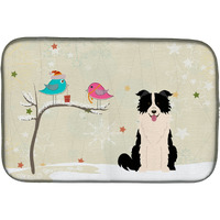 "Caroline's Treasures Christmas Presents Between Friends Border Collie Black White Dish Drying Mat, 14"" x 21"""