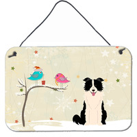 "Caroline's Treasures Christmas Presents between Friends Border Collie Black White Wall or Door Hanging Prints BB2590DS812, 8"" x 12"", Multicolor"