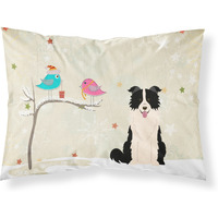 Caroline's Treasures Christmas Presents Friends Border Collie Black White Fabric Standard Pillowcase BB2590PILLOWCASE