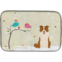 "Caroline's Treasures Christmas Presents Between Friends Border Collie Red White Dish Drying Mat, 14"" x 21"""