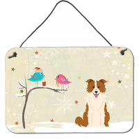 "Caroline's Treasures Christmas Presents Friends Border Collie Red White Wall or Door Hanging Prints BB2591DS812, 8"" x 12"""