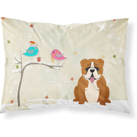 "Caroline's Treasures Christmas Presents between Friends English Bulldog Red White Fabric Standard Pillowcase BB2592PILLOWCASE, Multicolor"