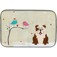 "Caroline's Treasures Christmas Presents Between Friends English Bulldog Brindle White Dish Drying Mat, 14"" x 21"""