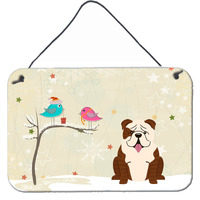 "Caroline's Treasures Christmas Presents Friends English Bulldog Brindle White Wall or Door Hanging Prints BB2593DS812, 8"" x 12"""