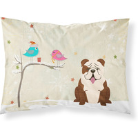 "Caroline's Treasures Christmas Presents between Friends English Bulldog Brindle White Fabric Standard Pillowcase BB2593PILLOWCASE, Multicolor"