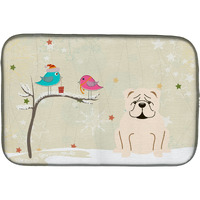 "Caroline's Treasures Christmas Presents Between Friends English Bulldog White Dish Drying Mat, 14"" x 21"""