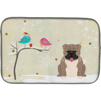 "Caroline's Treasures Christmas Presents Between Friends English Bulldog Grey Brindle Dish Drying Mat, 14"" x 21"""