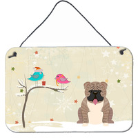 "Caroline's Treasures Christmas Presents Friends English Bulldog Grey Brindle Wall or Door Hanging Prints BB2598DS812, 8"" x 12"""