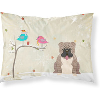 "Caroline's Treasures Christmas Presents between Friends English Bulldog Grey Brindle Fabric Standard Pillowcase BB2598PILLOWCASE, Multicolor"