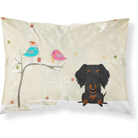 Caroline's Treasures Christmas Presents Friends Wire Haired Dachshund Black Tan Fabric Standard Pillowcase BB2599PILLOWCASE