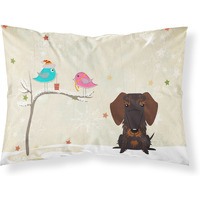 Caroline's Treasures Christmas Presents Friends Wire Haired Dachshund Chocolate Fabric Standard Pillowcase BB2601PILLOWCASE