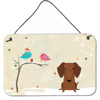 "Caroline's Treasures Christmas Presents Friends Dachshund Red Brown Wall or Door Hanging Prints BB2602DS812, 8"" x 12"""