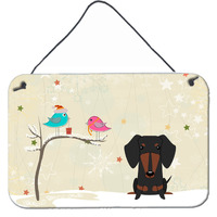 "Caroline's Treasures Christmas Presents between Friends Dachshund Black Tan Wall or Door Hanging Prints BB2604DS812, 8"" x 12"", Multicolor"