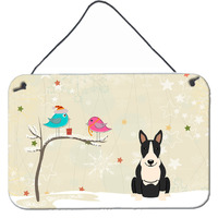 "Caroline's Treasures Christmas Presents between Friends Bull Terrier Black White Wall or Door Hanging Prints BB2605DS812, 8"" x 12"", Multicolor"