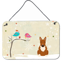 "Caroline's Treasures Christmas Presents Friends Bull Terrier Red Wall or Door Hanging Prints BB2606DS812, 8"" x 12"""