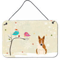 "Caroline's Treasures Christmas Presents Friends Bull Terrier Red White Wall or Door Hanging Prints BB2607DS812, 8"" x 12"""