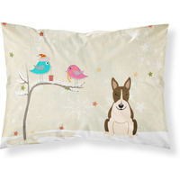 "Caroline's Treasures Christmas Presents between Friends Bull Terrier Dark Brindle Fabric Standard Pillowcase BB2608PILLOWCASE, Multicolor"