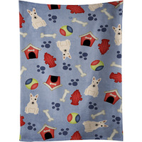 "Caroline's Treasures BB2751KTWL Dog House Bull Terrier White Kitchen Towel, 25"" x 15"", Multicolor"