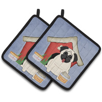"Caroline's Treasures Dog House Collection Pug Cream Pair of Pot Holders BB2758PTHD, 7.5HX7.5W, Multicolor"