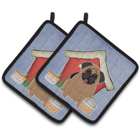 "Caroline's Treasures Dog House Collection Pug Brown Pair of Pot Holders BB2759PTHD, 7.5HX7.5W, Multicolor"