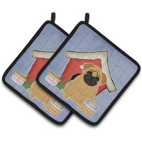 "Caroline's Treasures Dog House Collection Pug Brown Pair of Pot Holders BB2761PTHD, 7.5HX7.5W, Multicolor"