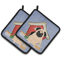 "Caroline's Treasures Dog House Collection Pug Fawn Pair of Pot Holders BB2762PTHD, 7.5HX7.5W, Multicolor"