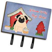 "Caroline's Treasures Dog House Collection Pug Fawn Leash or Key Holder BB2762TH68, Triple"
