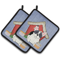 "Caroline's Treasures Dog House Collection French Bulldog Piebald Pair of Pot Holders BB2765PTHD, 7.5HX7.5W, Multicolor"