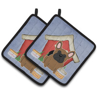"Caroline's Treasures Dog House Collection French Bulldog Brown Pair of Pot Holders BB2767PTHD, 7.5HX7.5W, Multicolor"