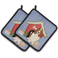 "Caroline's Treasures Dog House Collection Basset Hound Pair of Pot Holders BB2775PTHD, 7.5HX7.5W, Multicolor"