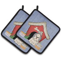 "Caroline's Treasures Dog House Collection Shih Tzu Silver White Pair of Pot Holders BB2839PTHD, 7.5HX7.5W, Multicolor"