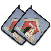 "Caroline's Treasures Dog House Collection Shih Tzu Red White Pair of Pot Holders BB2841PTHD, 7.5HX7.5W, Multicolor"