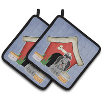 "Caroline's Treasures Dog House Collection Shih Tzu black Silver Pair of Pot Holders BB2843PTHD, 7.5HX7.5W, Multicolor"