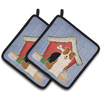 "Caroline's Treasures Dog House Collection Border Collie Red White Pair of Pot Holders BB2873PTHD, 7.5HX7.5W, Multicolor"
