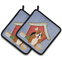 "Caroline's Treasures Dog House Collection English Bulldog Red White Pair of Pot Holders BB2874PTHD, 7.5HX7.5W, Multicolor"